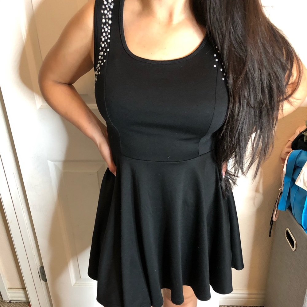 Black dress with pearl details